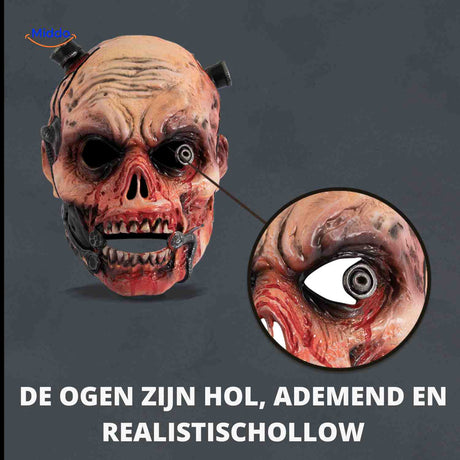 Authentic bloody latex zombie mask with realistic gore for Halloween parties.