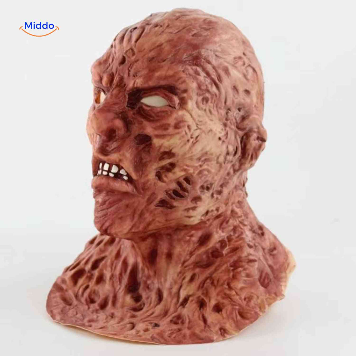 Zombiora mask styled with hat accessory featuring red eye makeup detail.