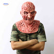 Side view of person in camo shirt wearing realistic Zombiora mask.