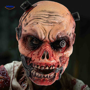 Scary zombie mask featuring mechanical elements and industrial horror design.